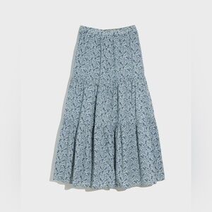 Madewell Florentine Button Front Tiered Cotton Maxi Skirt Floral Blue Medium